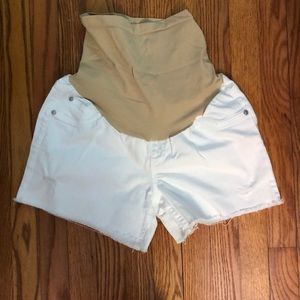 White denim maternity shorts